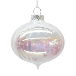 ORN GLASS DROP 3″ CLEAR/PINK IRIDESCENT FINISH