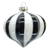 ORN GLASS DROP 3″ WHITE/BLACK MELON W/ WHITE GLITTER