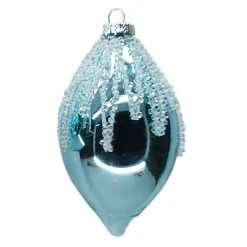 ORN GLASS FINIAL 5.5″ BLUE ICE SHINY W/ ICE GLITTER