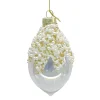 ORN GLASS FINIAL 5.5 CLEAR W/ PEARL & GOLD BEADS