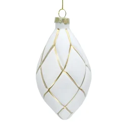 ORN GLASS FINIAL 6″ WHITE MATT W/ GOLD NET