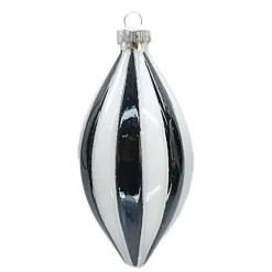 ORN GLASS FINIAL 5″ WHITE/BLACK MELON W/ WHITE GLITTER