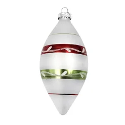 ORN GLASS FINIAL 5″ WHITE/FROST LEAF W/ CHAMPAGNE GLITTER