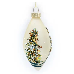 ORN GLASS FINIAL 2.5″ X 5″ OLIVE/YELLOW TREE GLITTER | SEQUINS | BEADS
