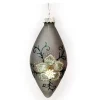 ORN GLASS FINIAL 2.5″ X 5″ OLIVE/GREY FLORAL EMBROIDERED GLITTER | BEADS