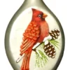 ORN GLASS FINIAL CARDINAL ON BRANCH W/PINECONE 6″