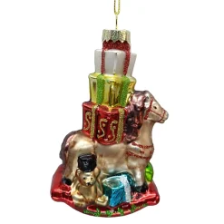 ORN GLASS HORSE CARRYING GIFT 5″ MULTI
