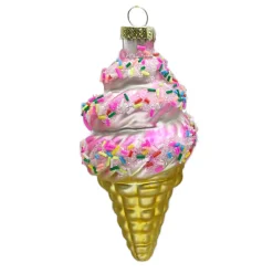 ORN GLASS ICE CREAM CONE 5.5″ PINK/MULTI