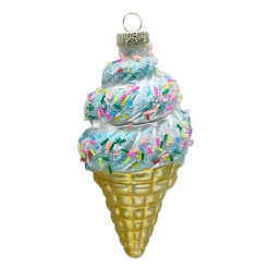ORN GLASS ICE CREAM CONE 5.5″ BLUE/MULTI