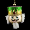 ORN GLASS NUTCRACKER HEAD 4″ W/WHT HAIR GRN/GLD HAT W/JEWEL