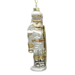 ORN GLASS NUTCRAKER 4.5″ CHAMPAGNE/WHITE