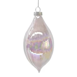ORN GLASS OLIVE 5″ CLEAR/PINK IRIDESCENT FINISH