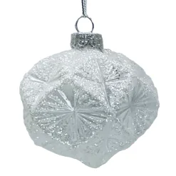 ORN GLASS OLIVE 3″ WHITE FROST DIAMOND W/ ICE GLITTER