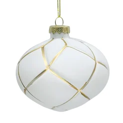 ORN GLASS ONION 4″ WHITE MATT W/ GOLD NET