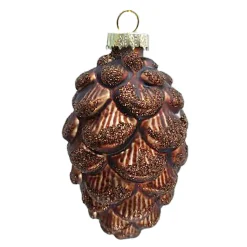 ORN GLASS PINECONE 4″ BROWN W/ GLITTER