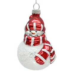 ORN GLASS SNOWMAN 4″ WHITE RED