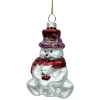 ORN GLASS SNOWMAN 3″X2″X4″ RED/WHITE