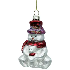 ORN GLASS SNOWMAN 3″X2″X4″ RED/WHITE