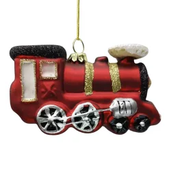 ORN GLASS TRAIN 4″ RED