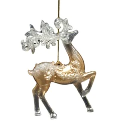 ORN GOLD REINDEER 5.5″ CLEAR W/ GLITTER