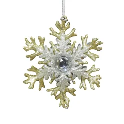 ORN GOLD/ SILVER SNOWFLAKE 3″ W/ GOLD & SILVER GLITTER & JEWEL