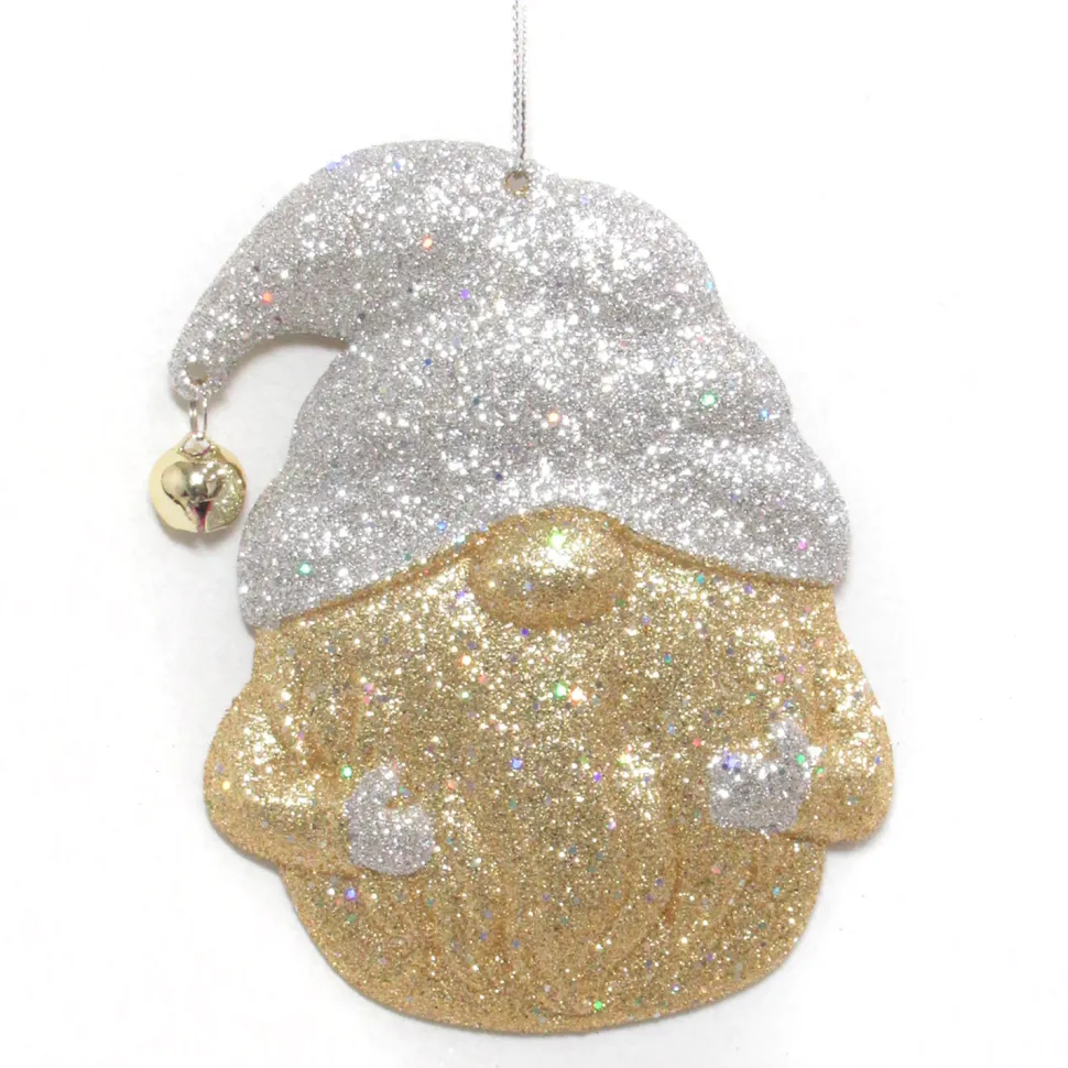 ORN GOLD/SILVER GNOME 5″ W/ BELL & GLITTER