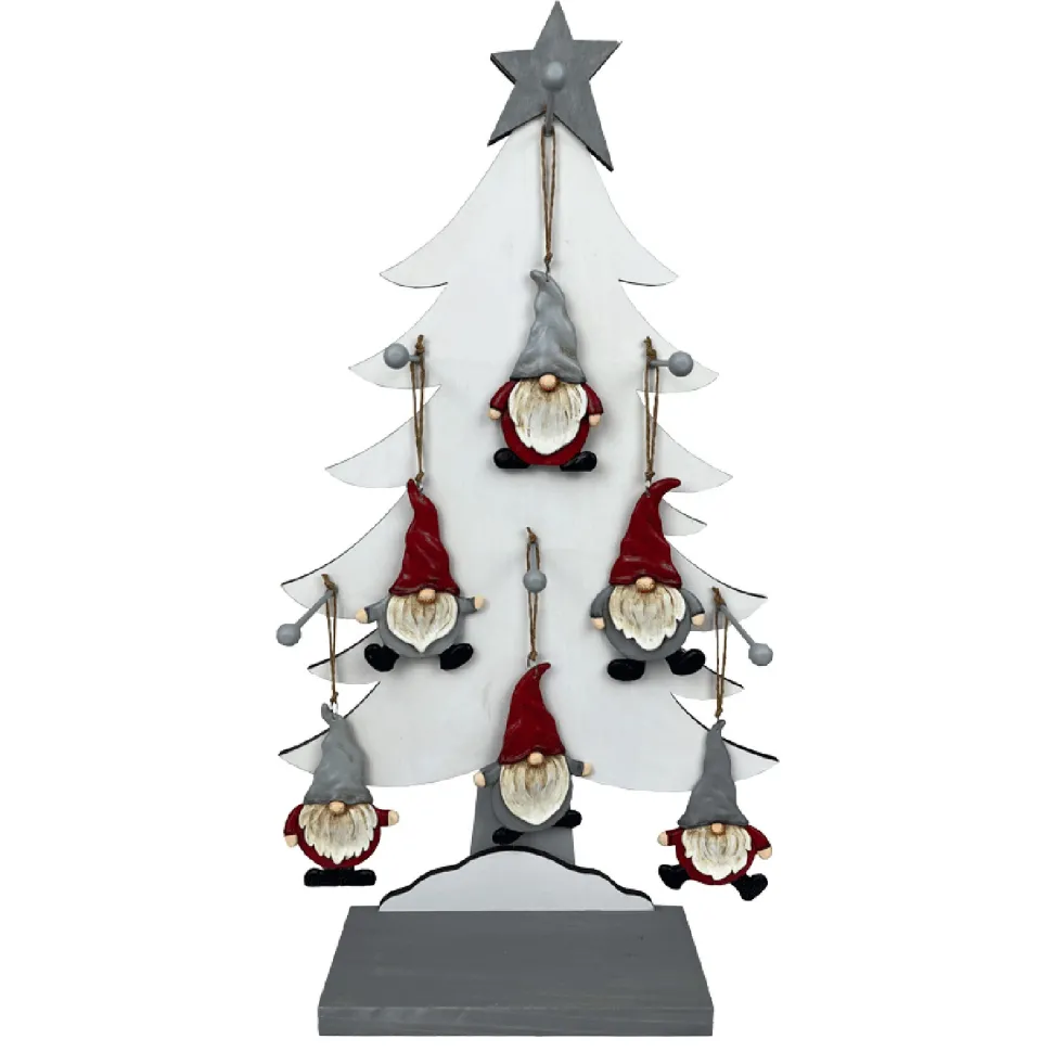 ORN GRAY RED POLYRESIN GNOME 4.5″ 6/S W/ DISPLAY