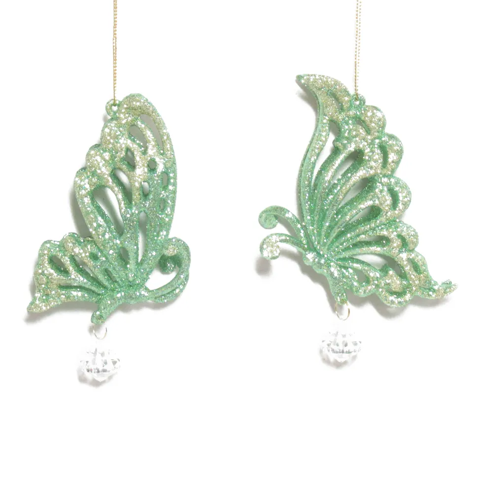 ORN GREEN MINT BUTTERFLY W/ GOLD GLTR 5″ 2 ASSTD.
