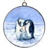 ORN METAL DISC 4″ BLUE /BLACK PENGUIN FAMILY