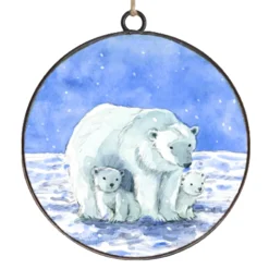 ORN METAL DISC 4″ BLUE WHITE POLAR BEAR