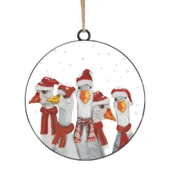 ORN METAL DISC 4″ GEESE WITH HAT & SCARF