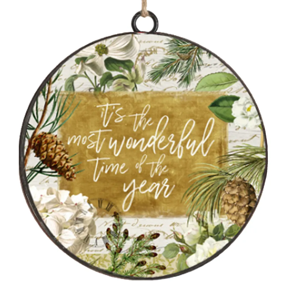 ORN METAL DISC 4″ GREEN /GOLD W/ “ITS THE MOST
.”