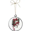 ORN METAL DISC 4″ HOLLY BERRY W/BOW PRINT