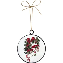 ORN METAL DISC 4″ HOLLY BERRY W/BOW PRINT