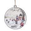 ORN METAL DISC 4″ KIDS BUILDING SNOWMAN