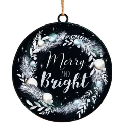 ORN METAL DISC 4″ “MERRY & BRIGHT”