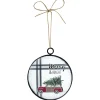 ORN METAL DISC 4″ RED TRUCK W/ TREE ON TOP