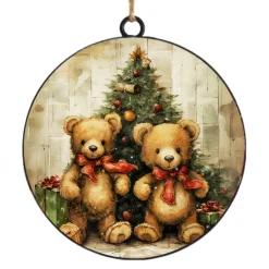 ORN METAL DISC 4″ TEDDY BEAR