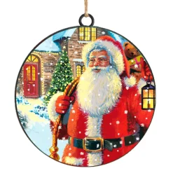 ORN METAL DISC 4″ VINTAGE SANTA