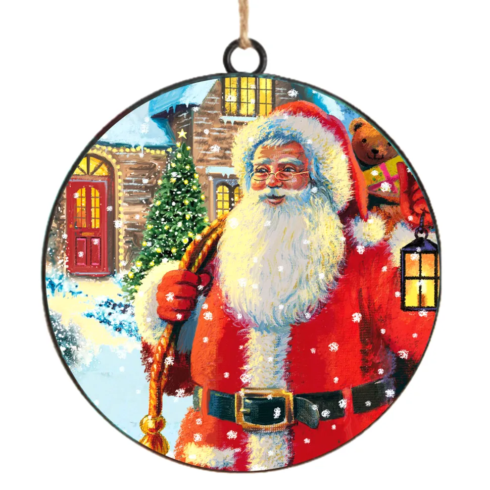 ORN METAL DISC 4″ VINTAGE SANTA