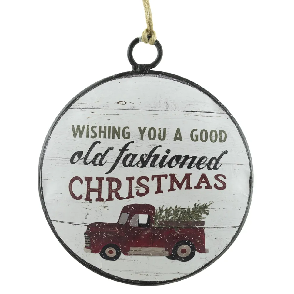 ORN METAL DISC 4″ W/RED CAR PIC