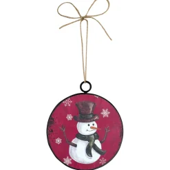 ORN METAL DISC 4″ W/SNOWMAN AND SNOWFLAKE PRINT