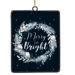 ORN METAL RECTANGULAR DISC 6″ “MERRY & BRIGHT”