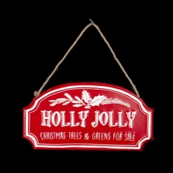 ORN METAL SIGN 3.25″ RED “HOLLY JOLLY”