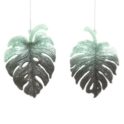 ORN MINT GREEN/DK FOREST GRN 5″ TARO LEAF W/ GLTR. 2/S