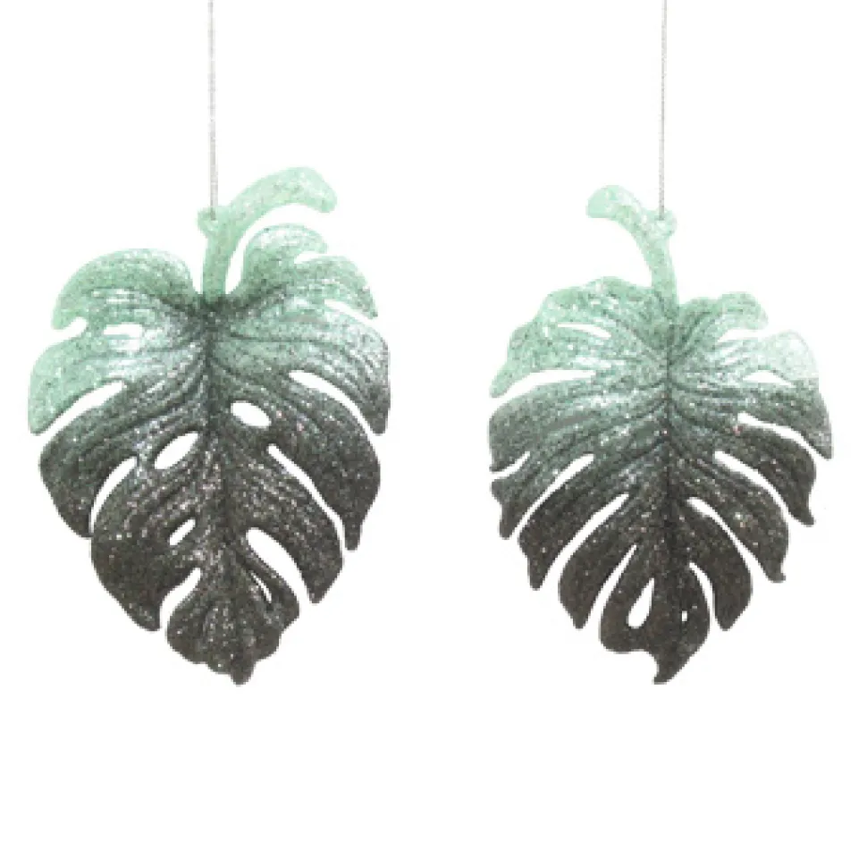 ORN MINT GREEN/DK FOREST GRN 5″ TARO LEAF W/ GLTR. 2/S