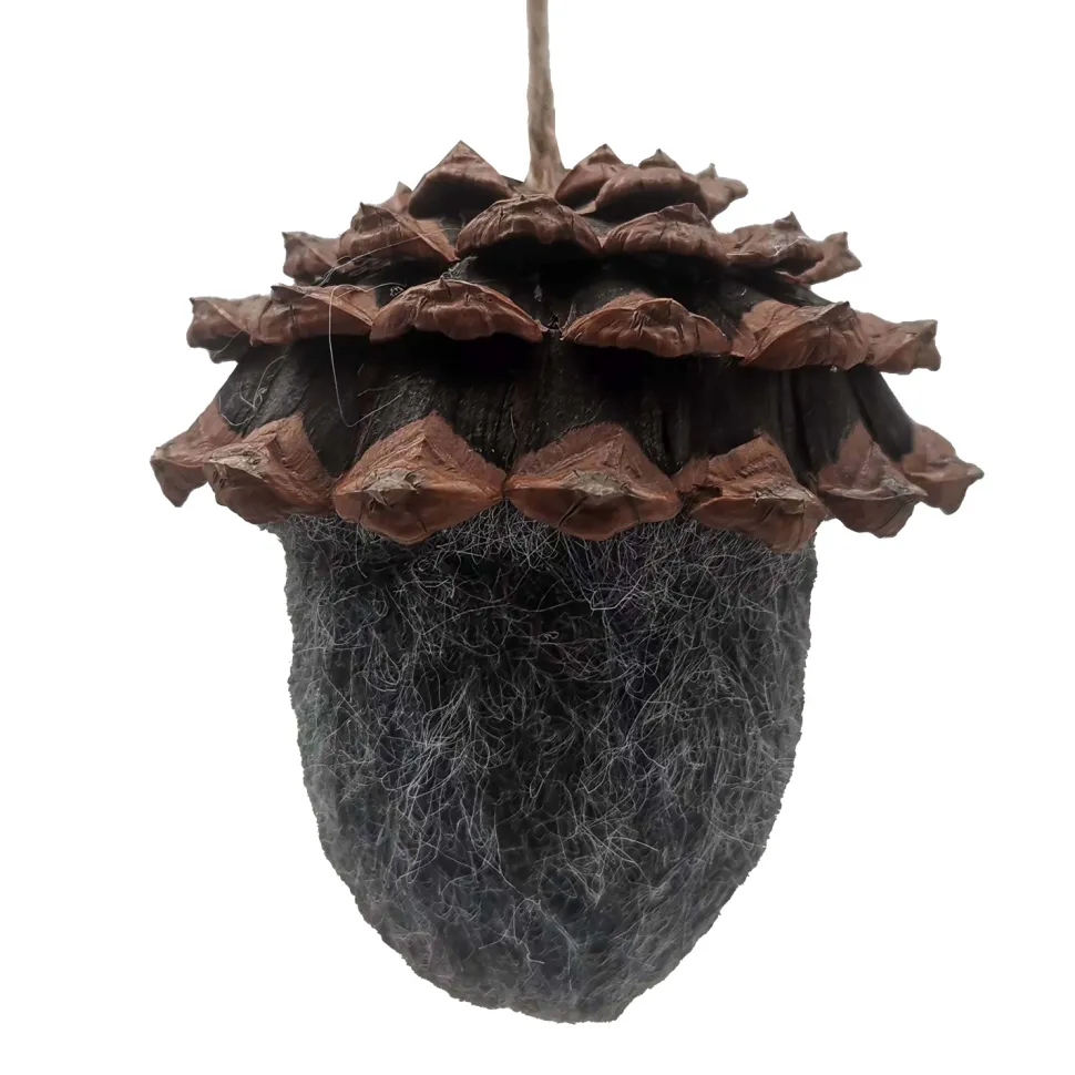 ORN NAT. ACORN FELT W/ CONE CAP GREY 3.5″ FROSTED LOOKED