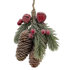 ORN NAT. PINE & CONES FROSTED NATURAL 2.5″ W/ BERRIES & RED BELLS