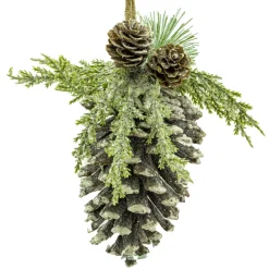 ORN NAT. PINECONE 6″ FROSTED W/GREENS