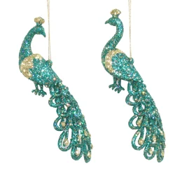 ORN PEACOCK CLR PEACOCK 6″ & 6.5″ W/ GOLG GLTR. 2/S